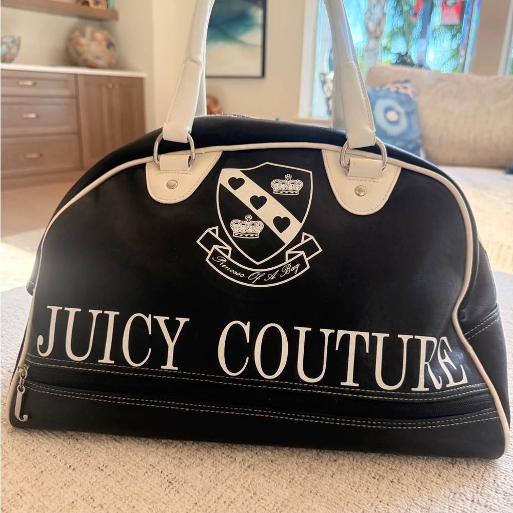 Juicy Couture Black and white leather Vintage Bowler Tote/ gently used